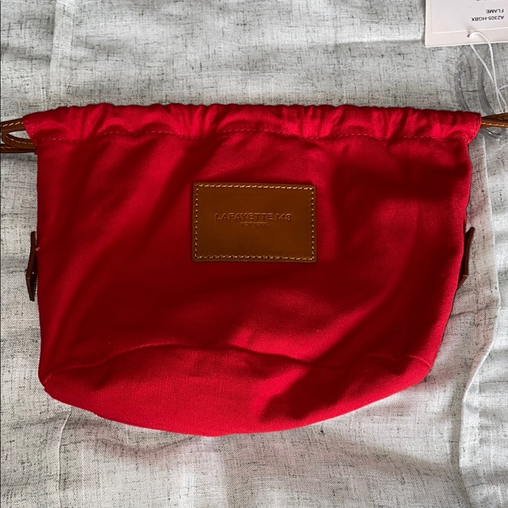 Lafayette 148 Red Canvas Bag with Brown Leather Accents, NWT - Picture 11 of 11